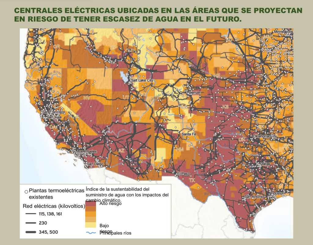 Las partes del sudoeste de los Estados Unidos están más propensas a experimentar una mayor complicación hídrica en el futuro, alineando la región para el incremento de los conflictos debido al uso del agua. Con cientos de plantas termoeléctricas que ya están en la región y el aumento de población que pueda aumentar la demanda de electricidad, es probable que la generación de energía se enfrente a críticas limitaciones de disponibilidad de agua.
